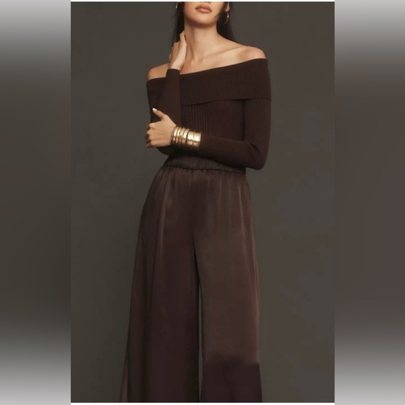 **NEW with Tags**
BY ANTHROPOLOGIE OFF-THE-SHOULDER MOCKABLE WIDE-LEG JUMPSUIT - Picture 4 of 5